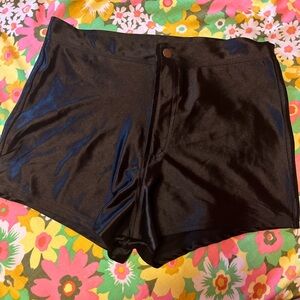 Black Satin High-Waisted Shorts